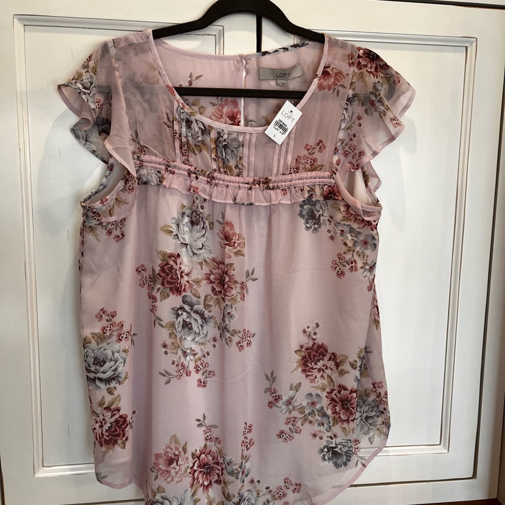 New with tags. Loft pink flutter sleeve blouse